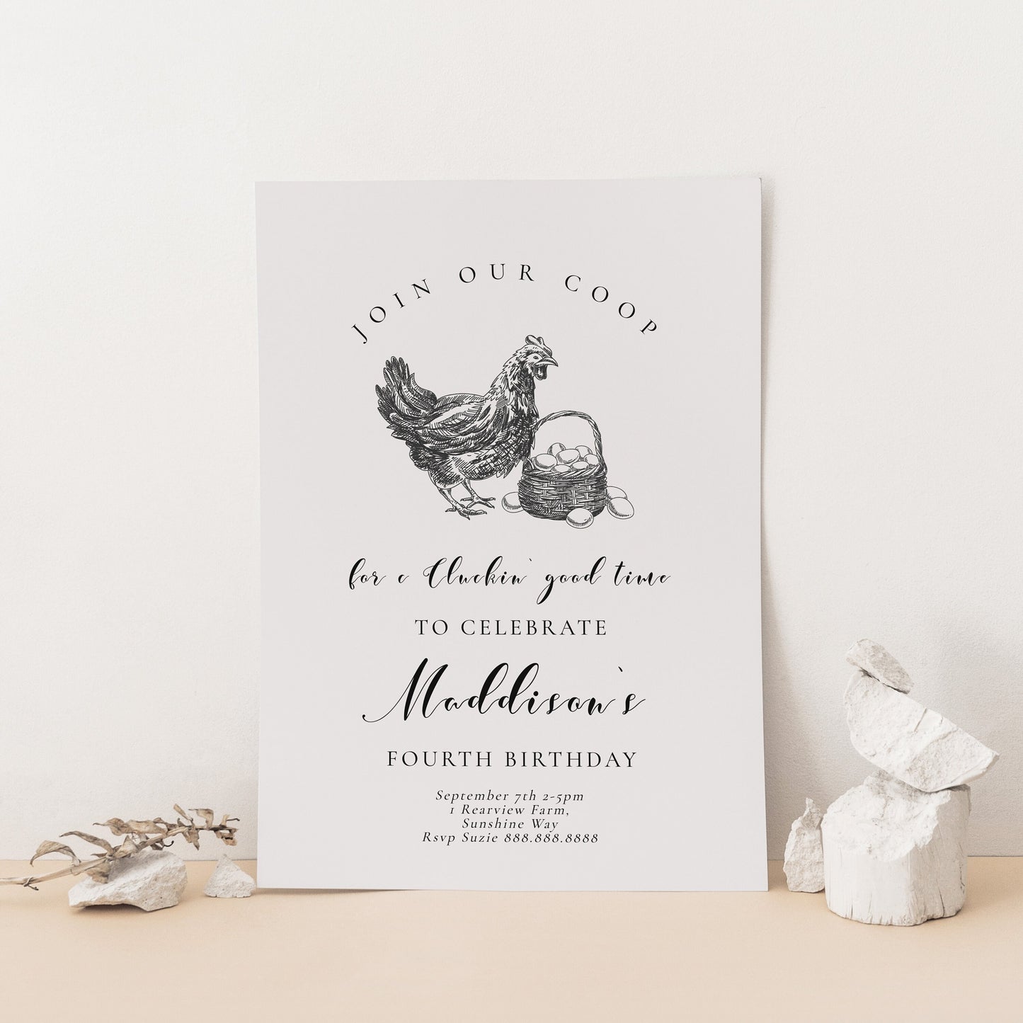 Barnyard Birthday Invitation-Chicken Birthday Party, Farm Birthday Invite, Chicken Theme Birthday, Farmers Market, Editable Instant Download