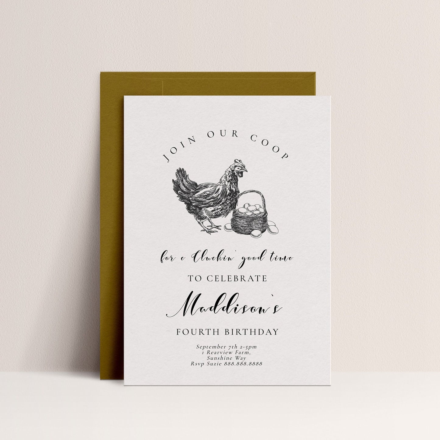 Barnyard Birthday Invitation-Chicken Birthday Party, Farm Birthday Invite, Chicken Theme Birthday, Farmers Market, Editable Instant Download