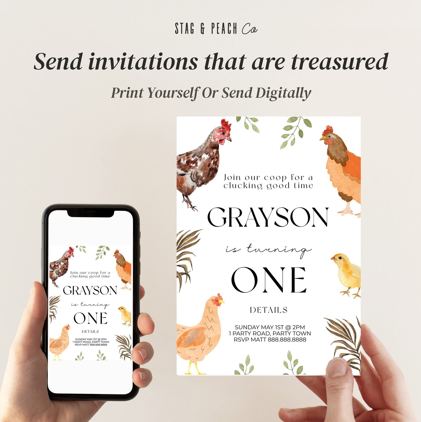 Chicken Birthday Invitation - Barnyard Birthday Invite, Chicken Theme Birthday, Farm Birthday, Farmers Market, Editable Instant Download