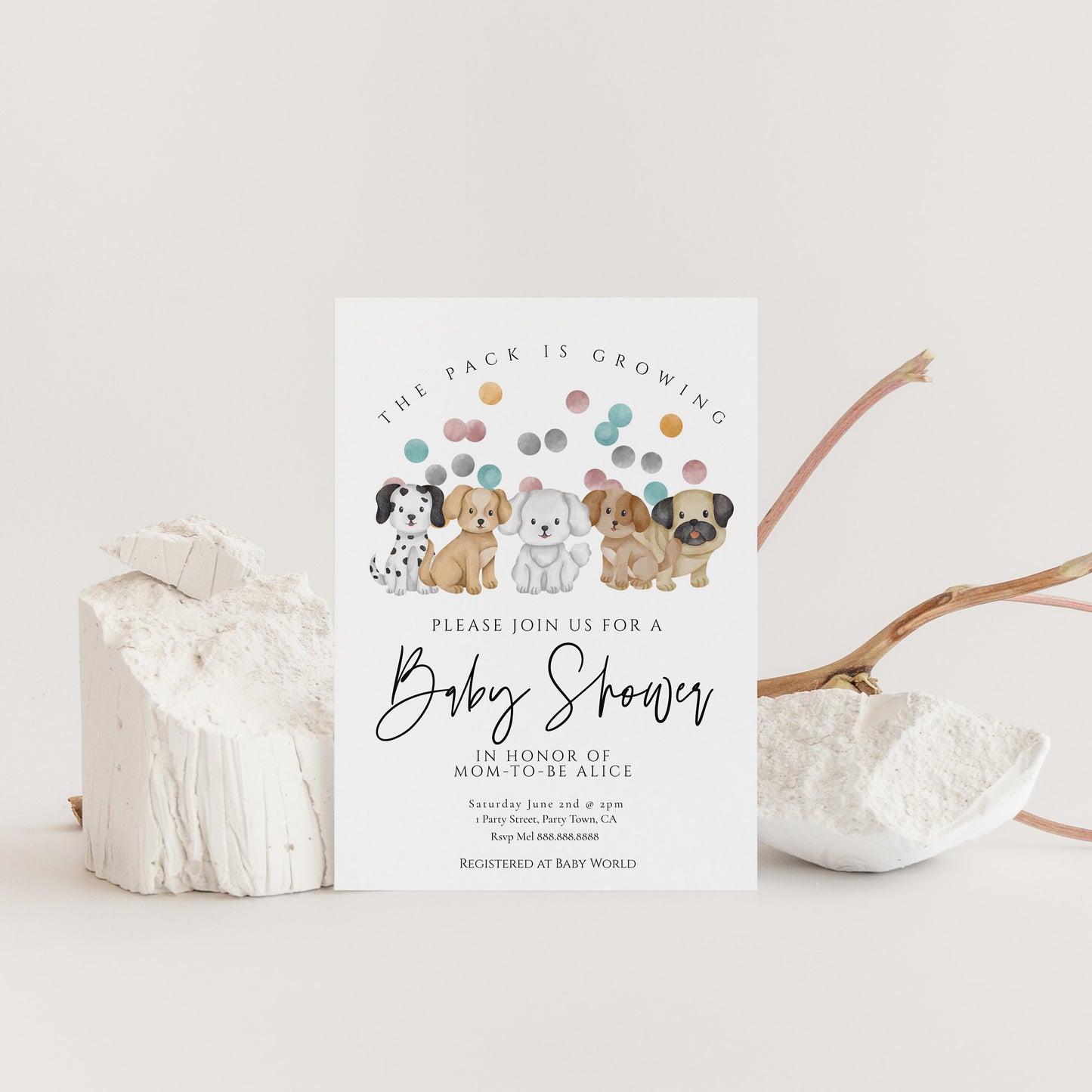 Puppy Baby Shower Invitation - Dog Theme Baby Shower Invitation, Gender Neutral Baby Shower Invitation Template, Editable Instant Download
