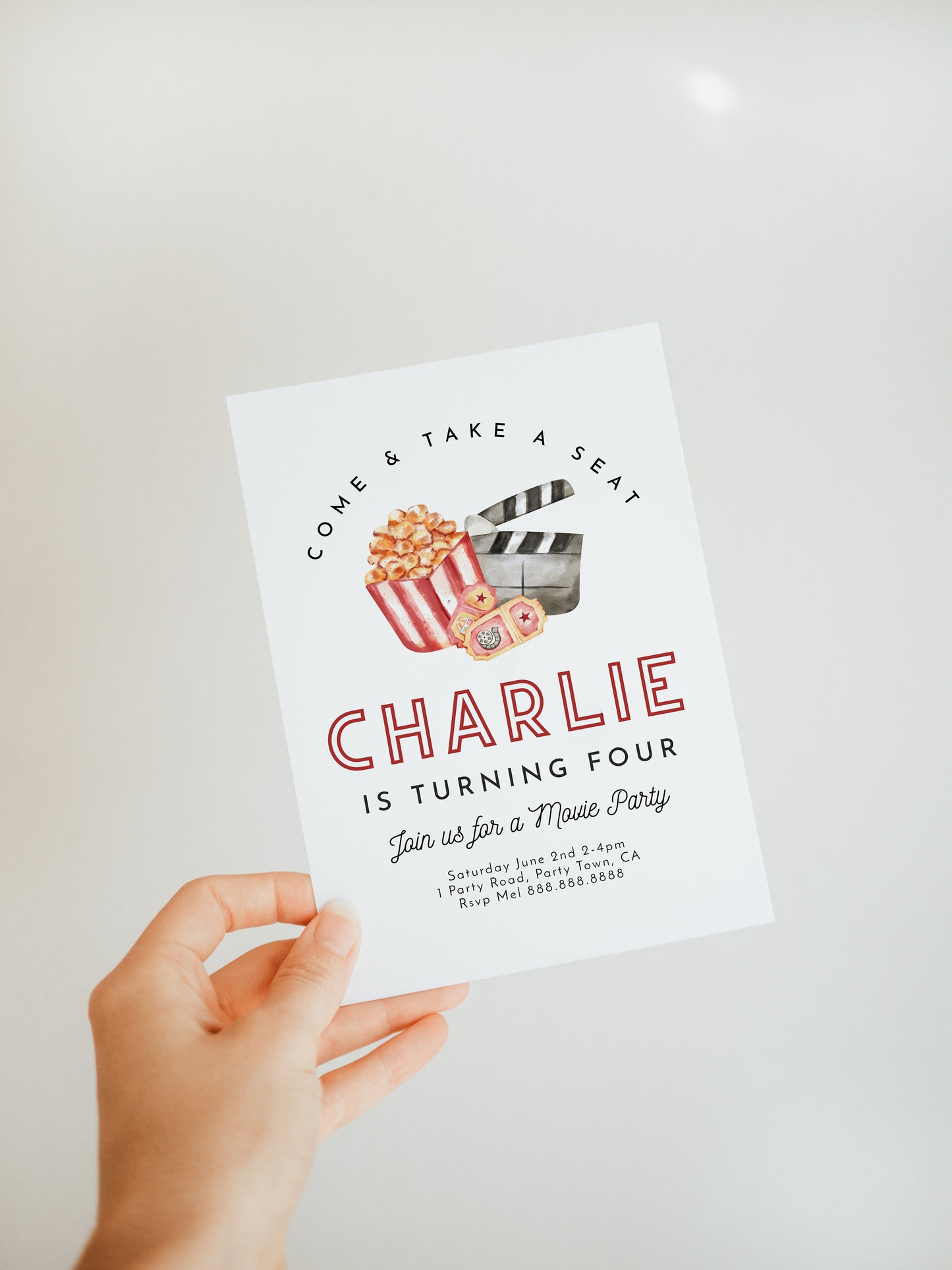 Movie Invitation - Movie Birthday Invitation, Cinema Birthday Invitation, Theater Invitation, Backyard, Kids Party Editable Instant Download