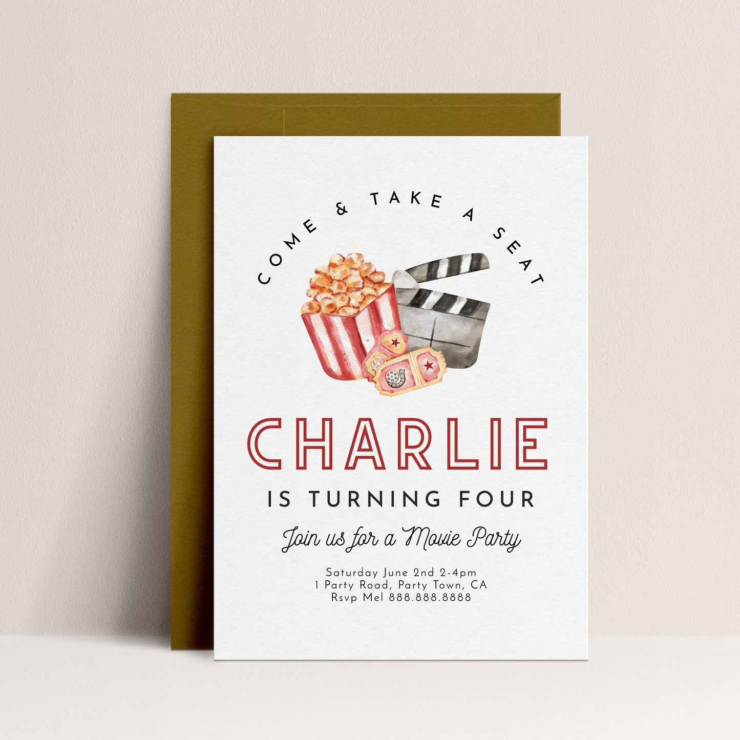 Movie Invitation - Movie Birthday Invitation, Cinema Birthday Invitation, Theater Invitation, Backyard, Kids Party Editable Instant Download