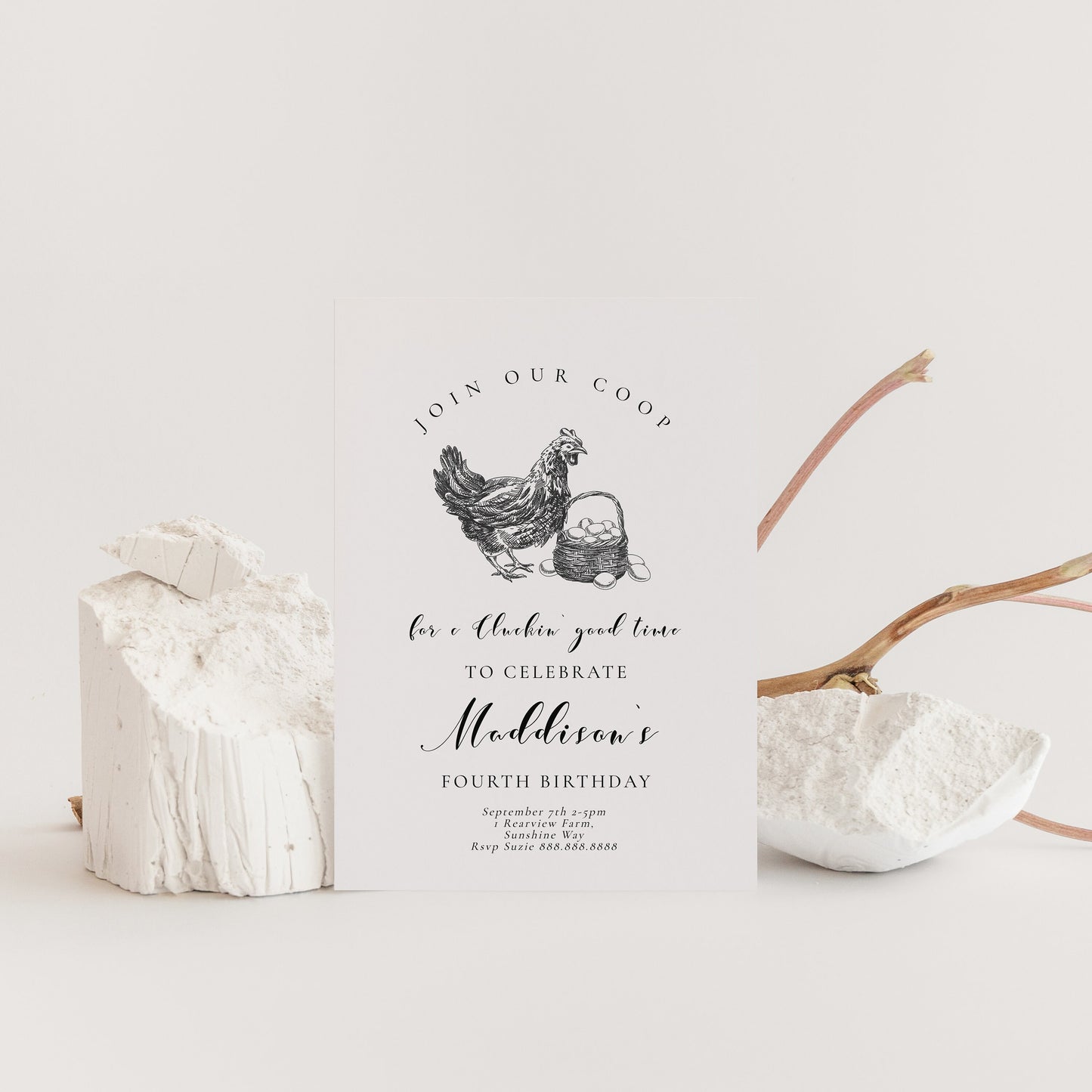 Barnyard Birthday Invitation-Chicken Birthday Party, Farm Birthday Invite, Chicken Theme Birthday, Farmers Market, Editable Instant Download