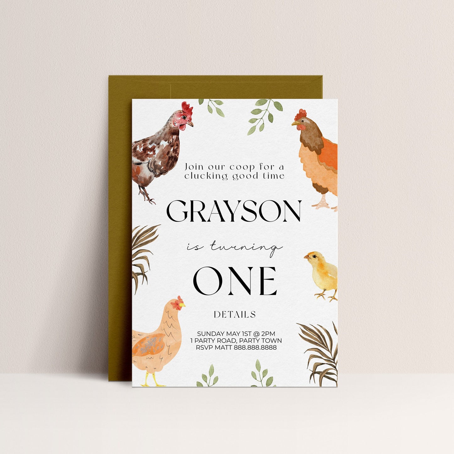 Chicken Birthday Invitation - Barnyard Birthday Invite, Chicken Theme Birthday, Farm Birthday, Farmers Market, Editable Instant Download