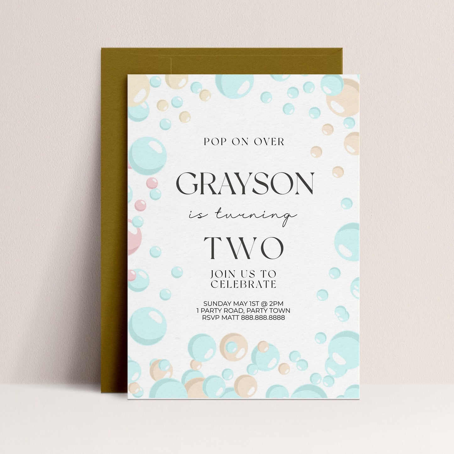 Bubble Birthday Invitation - Bubbles Invitation, Bubble Theme Birthday, Garden Party Invite, Boy or Girl Birthday, Editable Instant Download