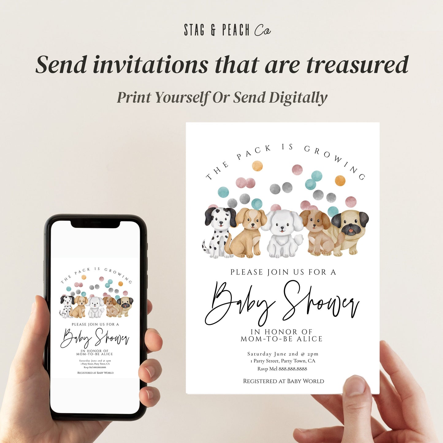 Puppy Baby Shower Invitation - Dog Theme Baby Shower Invitation, Gender Neutral Baby Shower Invitation Template, Editable Instant Download