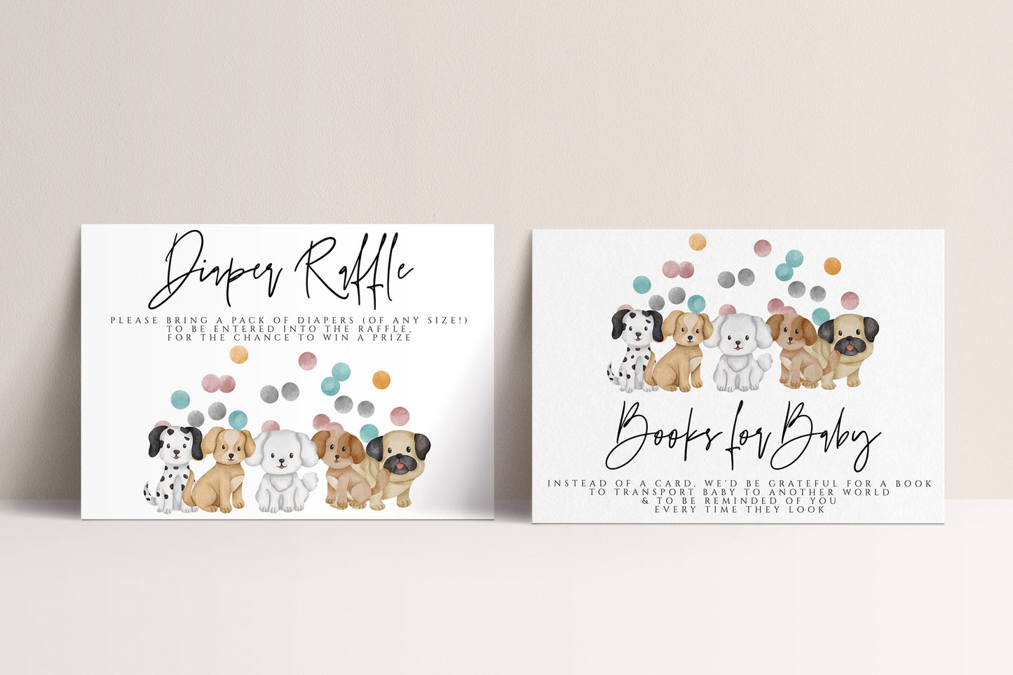 Puppy Baby Shower Book & Diaper Raffle Card - Dog Theme Baby Shower Decor, Puppy Baby Shower Invitation Inserts, Editable Instant Download