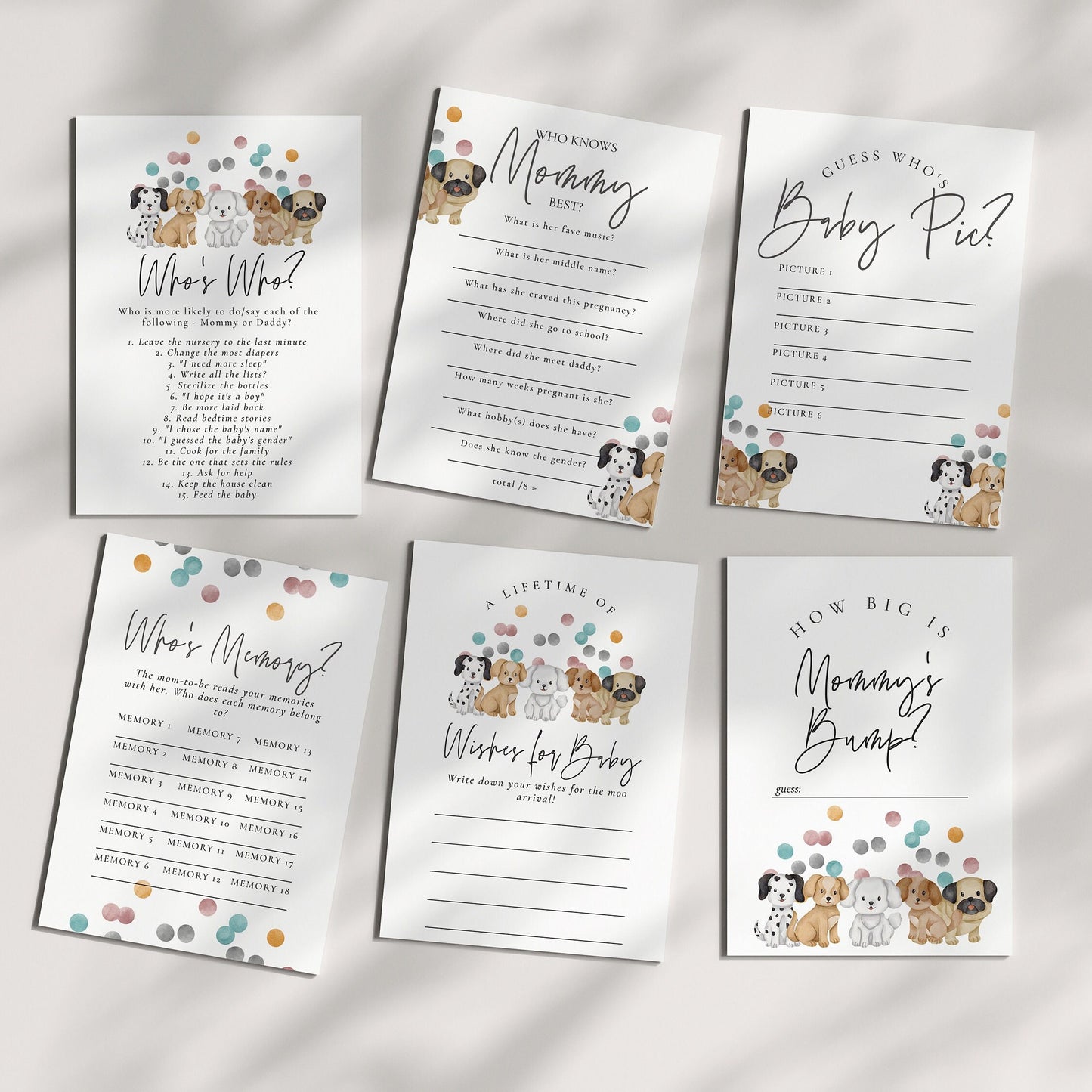 Puppy Baby Shower Games - Puppy Baby Shower Theme, Dog Theme Baby Shower Decor, Unisex Baby Shower Games - Printable Editable Download