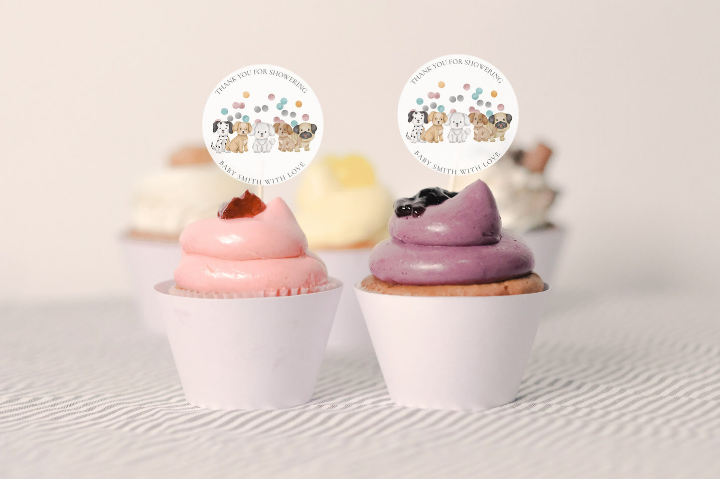 Puppy Cupcake Toppers - Puppy Baby Shower Decor, Puppy Cake Toppers, Dog Theme Cupcake Toppers, Pastels, Unisex, Editable Instant Download