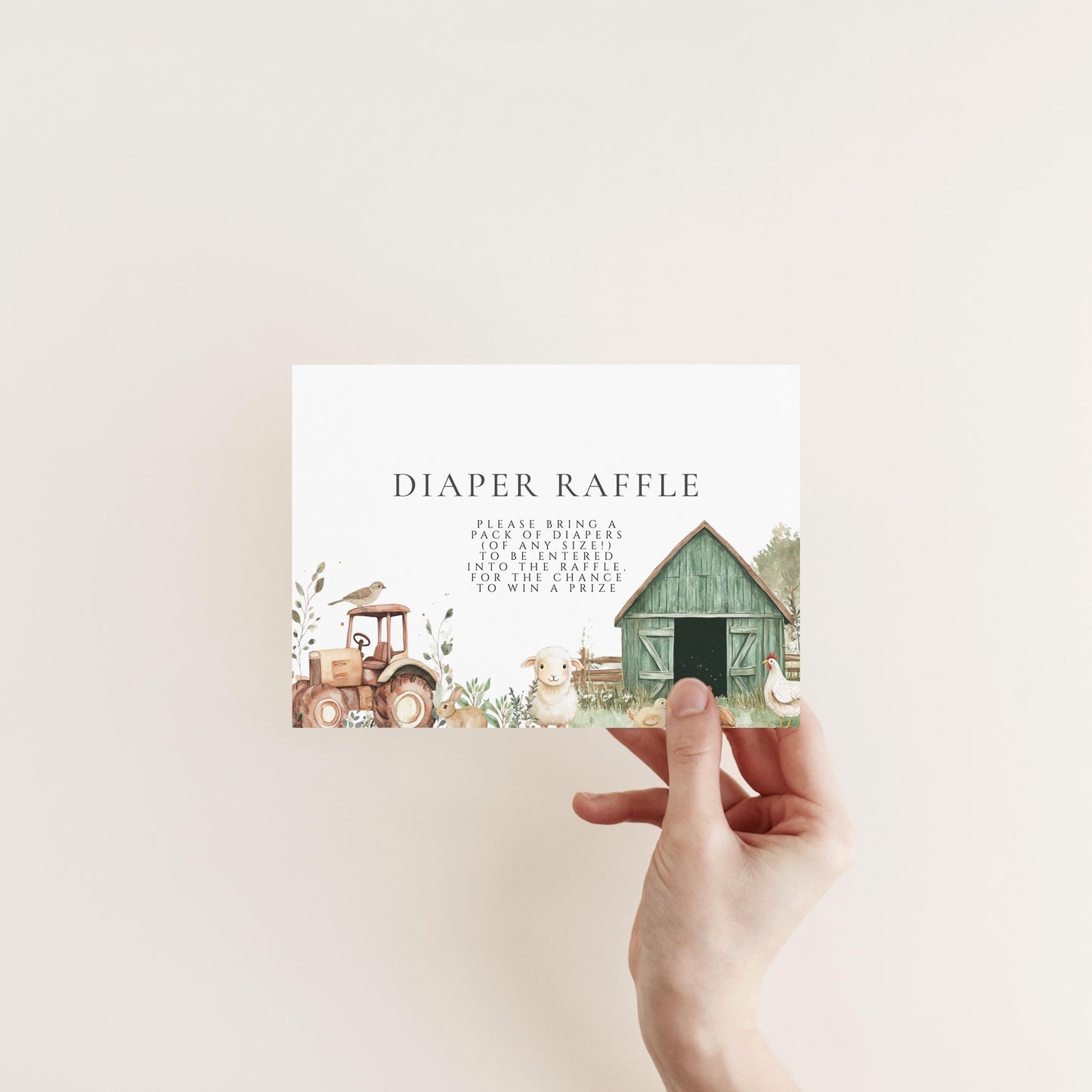 Farm Animal Baby Shower Book & Diaper Raffle Card - Tractor Theme Baby Shower Decor, Farm Invitation Inserts, Barnyard Editable Download