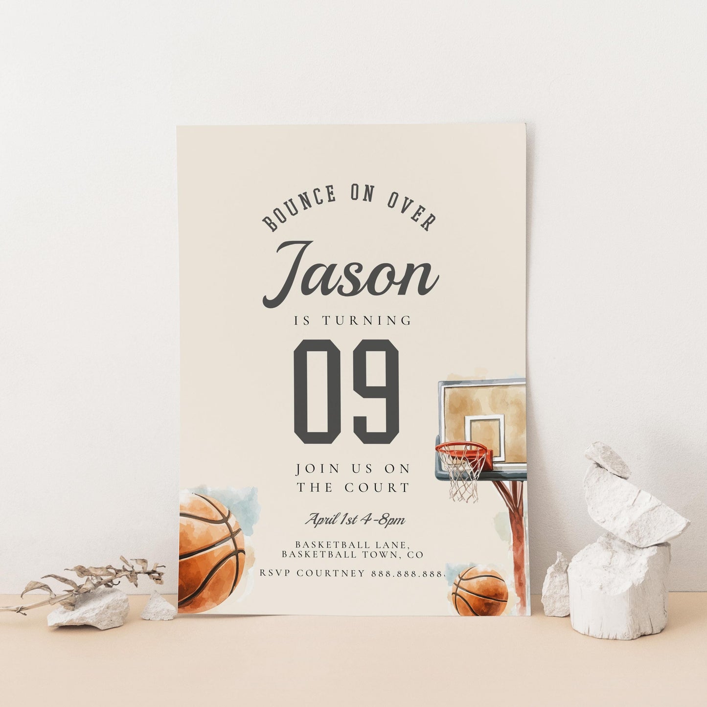 Basketball Invitation Kids - Basketball Birthday Invite Template, Vintage Style Basketball Invite, Basketball Birthday Boy, Instant Download