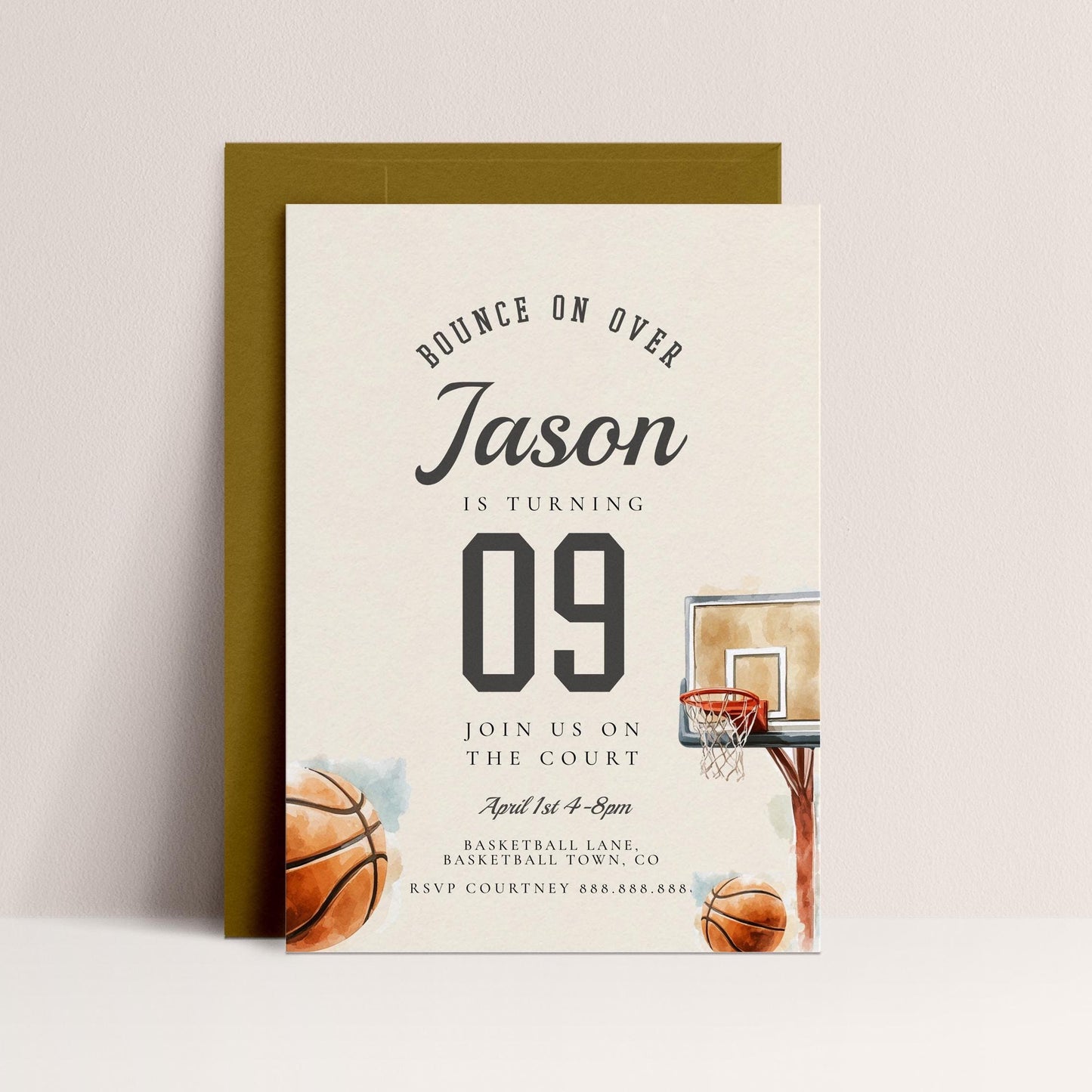 Basketball Invitation Kids - Basketball Birthday Invite Template, Vintage Style Basketball Invite, Basketball Birthday Boy, Instant Download