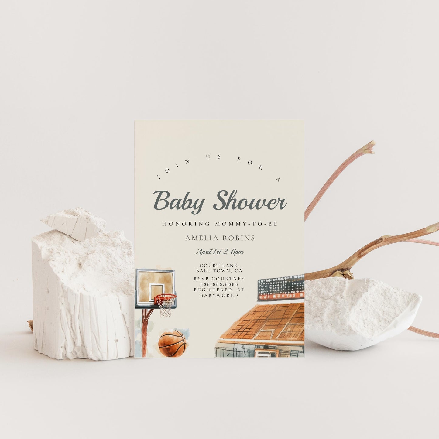 Basketball Baby Shower Invitation | Printable Sports Baby Shower InviteTemplate | Editable Digital Invite for Boy or Gender Neutral Party