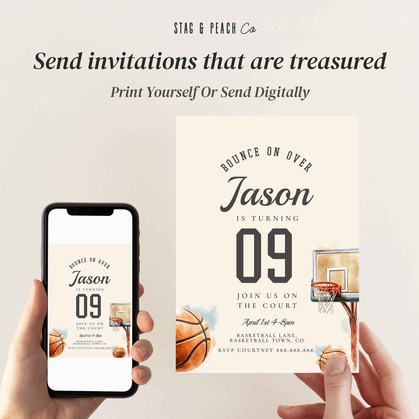Basketball Invitation Kids - Basketball Birthday Invite Template, Vintage Style Basketball Invite, Basketball Birthday Boy, Instant Download