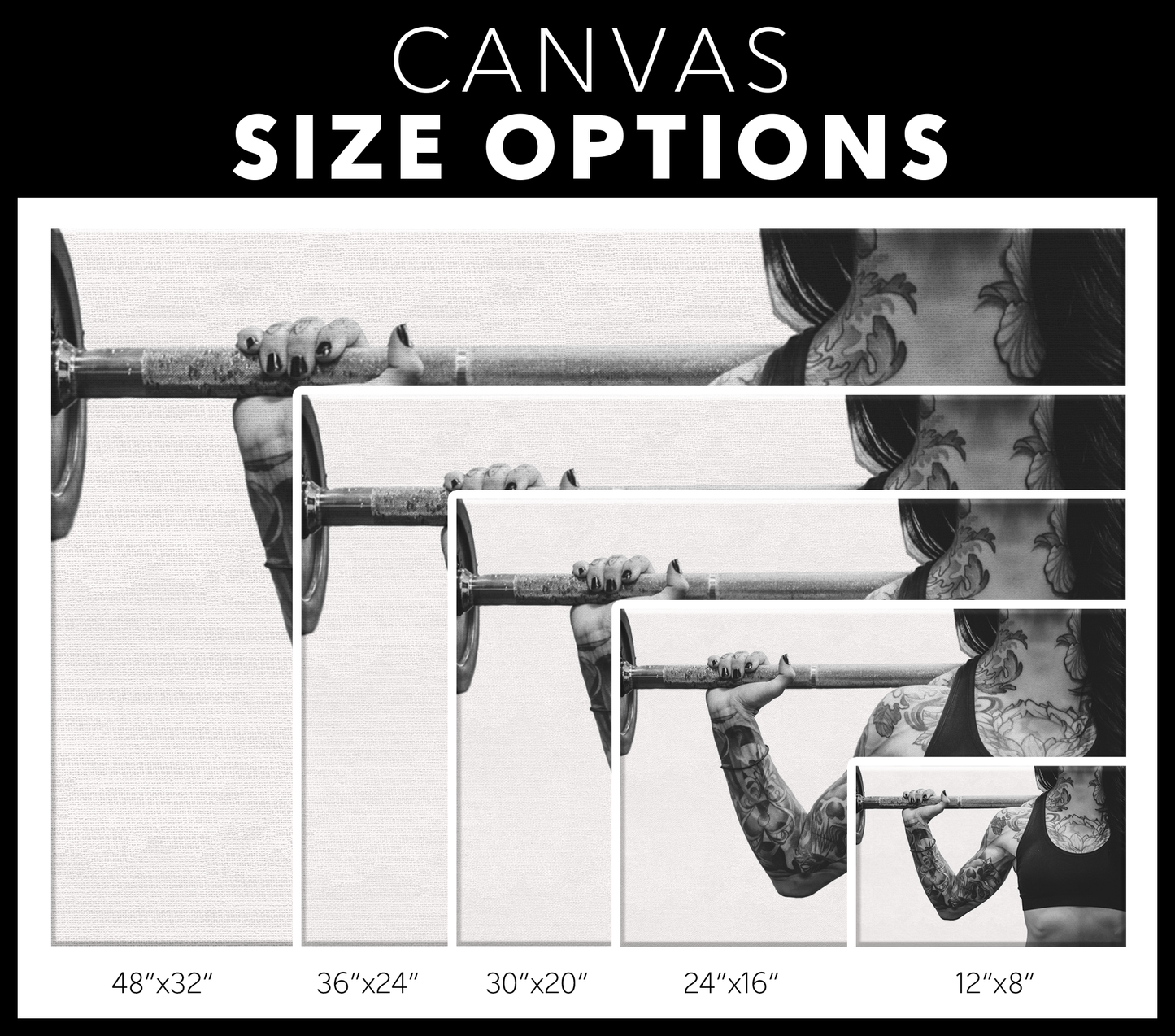 Female Weightlifter Wall Art - Woman Bodybuilder Black and White Canvas For Gym Room or Office