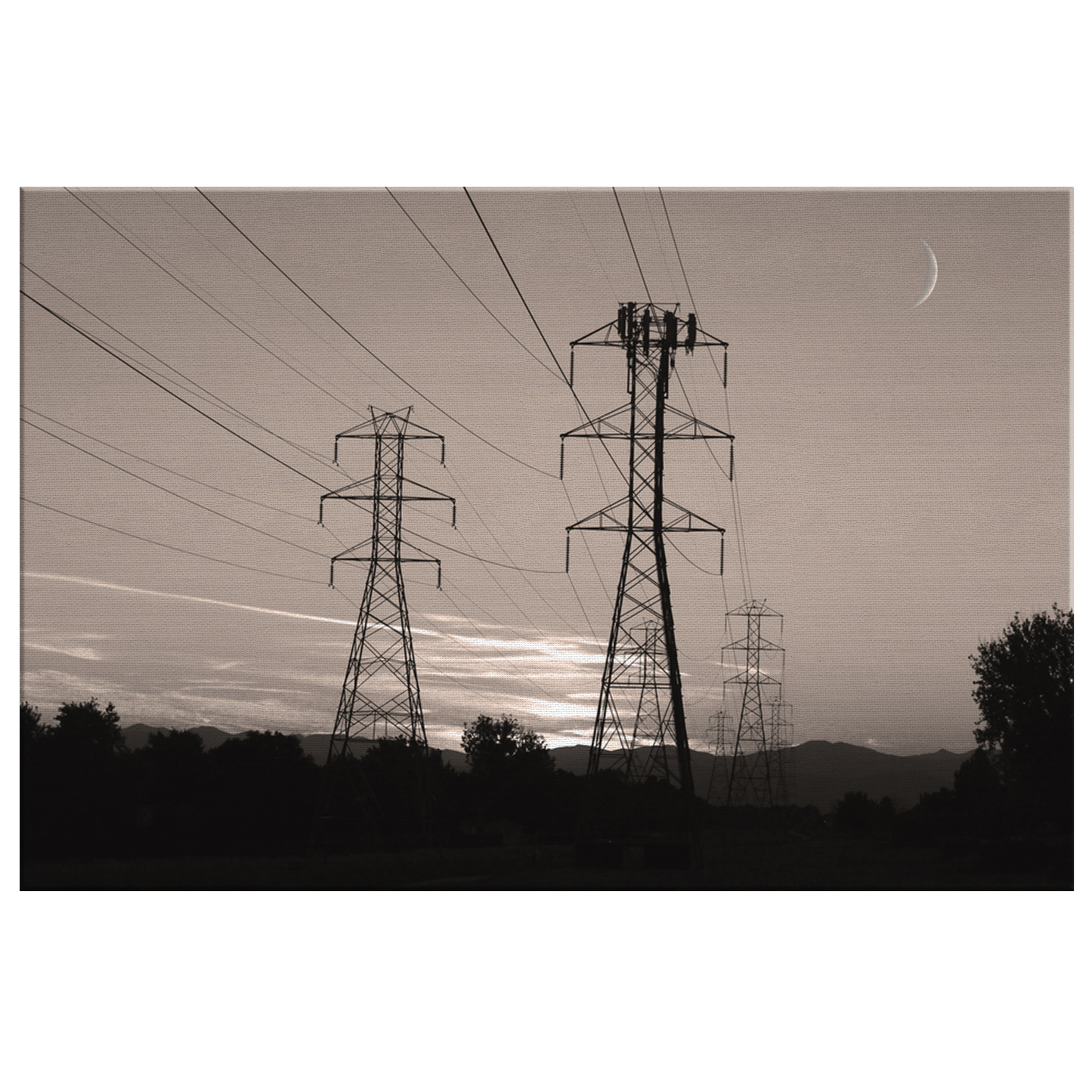 Power Lines Wall Art Canvas - Electricity Lines Canvas, Industrial Wall Art, Wall Art Office or Lounge (Black and White with Sepia Tone)