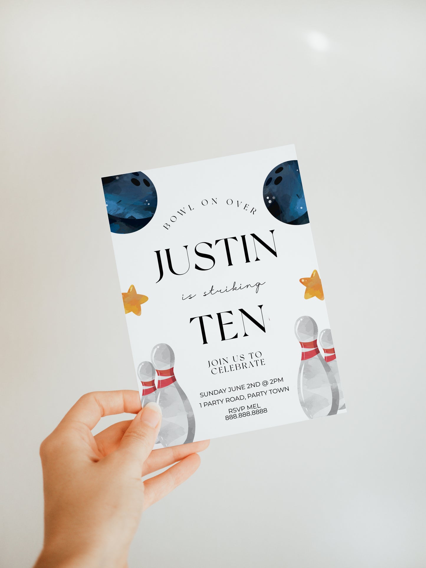 Editable Bowling Birthday Party Invitation - Boy Bowling Birthday, Bowling Party Invitation Template, Bowling Invite