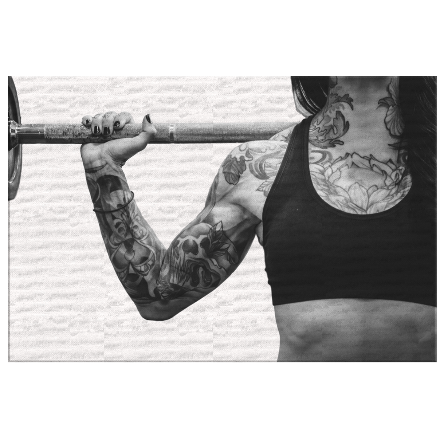 Female Weightlifter Wall Art - Woman Bodybuilder Black and White Canvas For Gym Room or Office