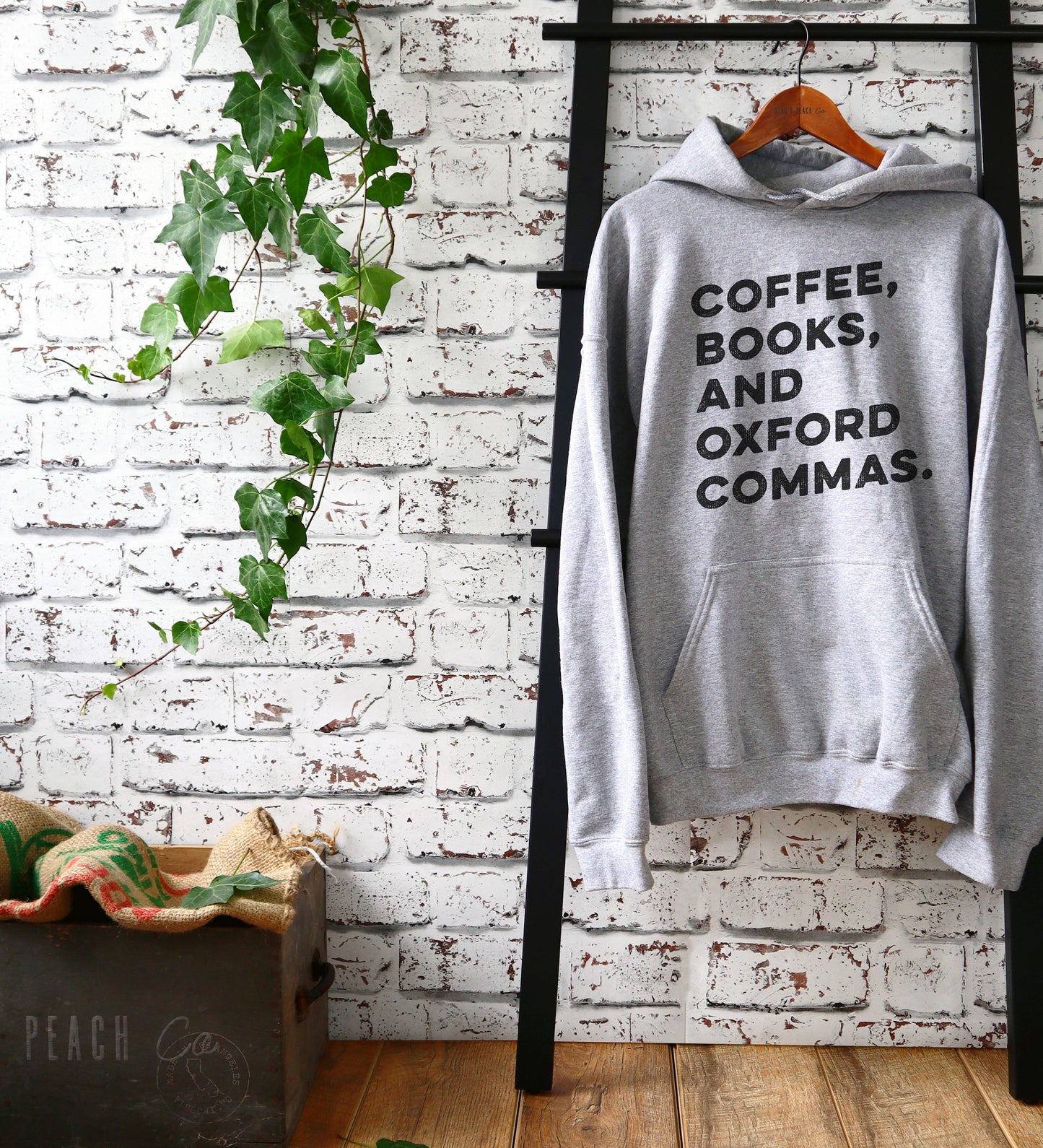 Coffee, Books and Oxford Commas Hoodie - book lover - book lover gift - bookworm gift - bibliophile - Grammar Vocabulary Punctuation