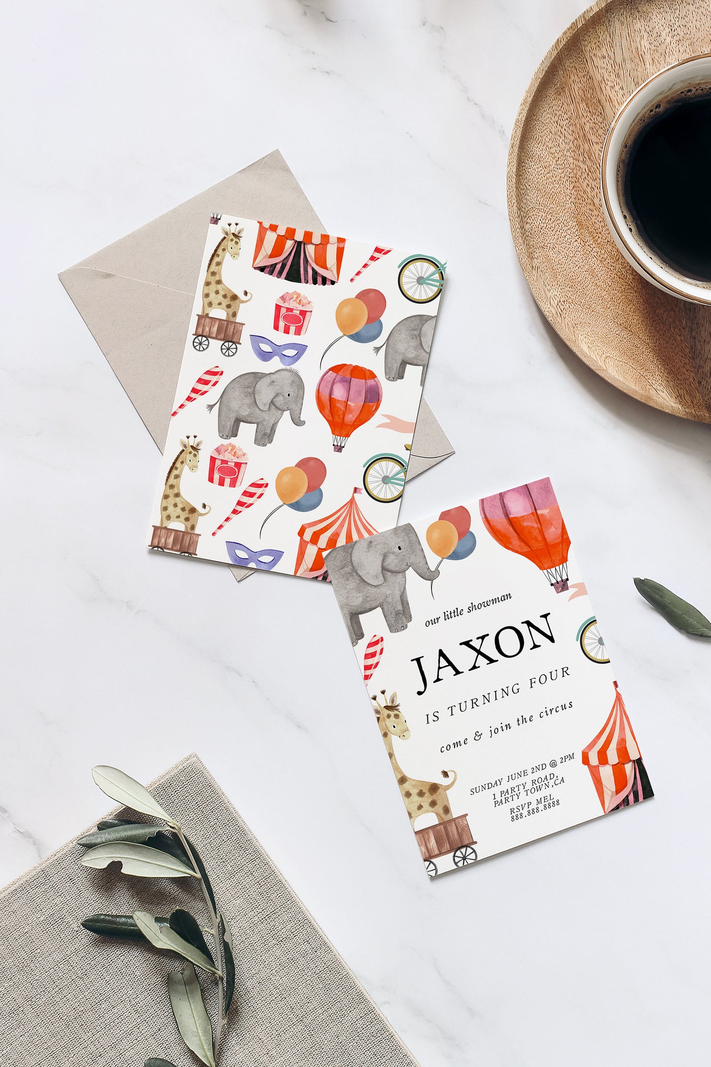 Circus Birthday Invitation - Editable Circus Invitation, Carnival Birthday Invitation, Circus Theme Party Invitation, Circus Animal Invite