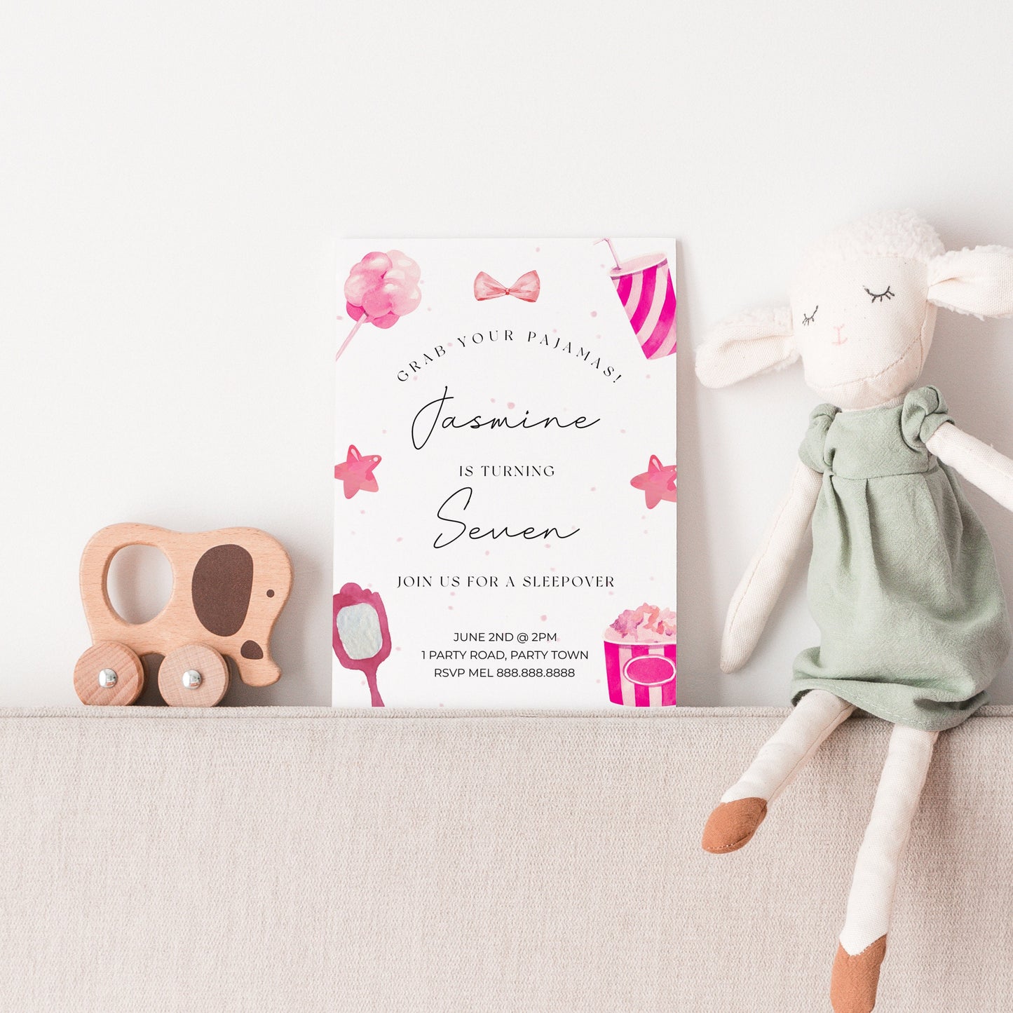 Sleepover Party Invitation - Sleep Over Birthday Party Invitation, Sleepover Party Invite, Pink Girls Birthday Invitation, Instant Download