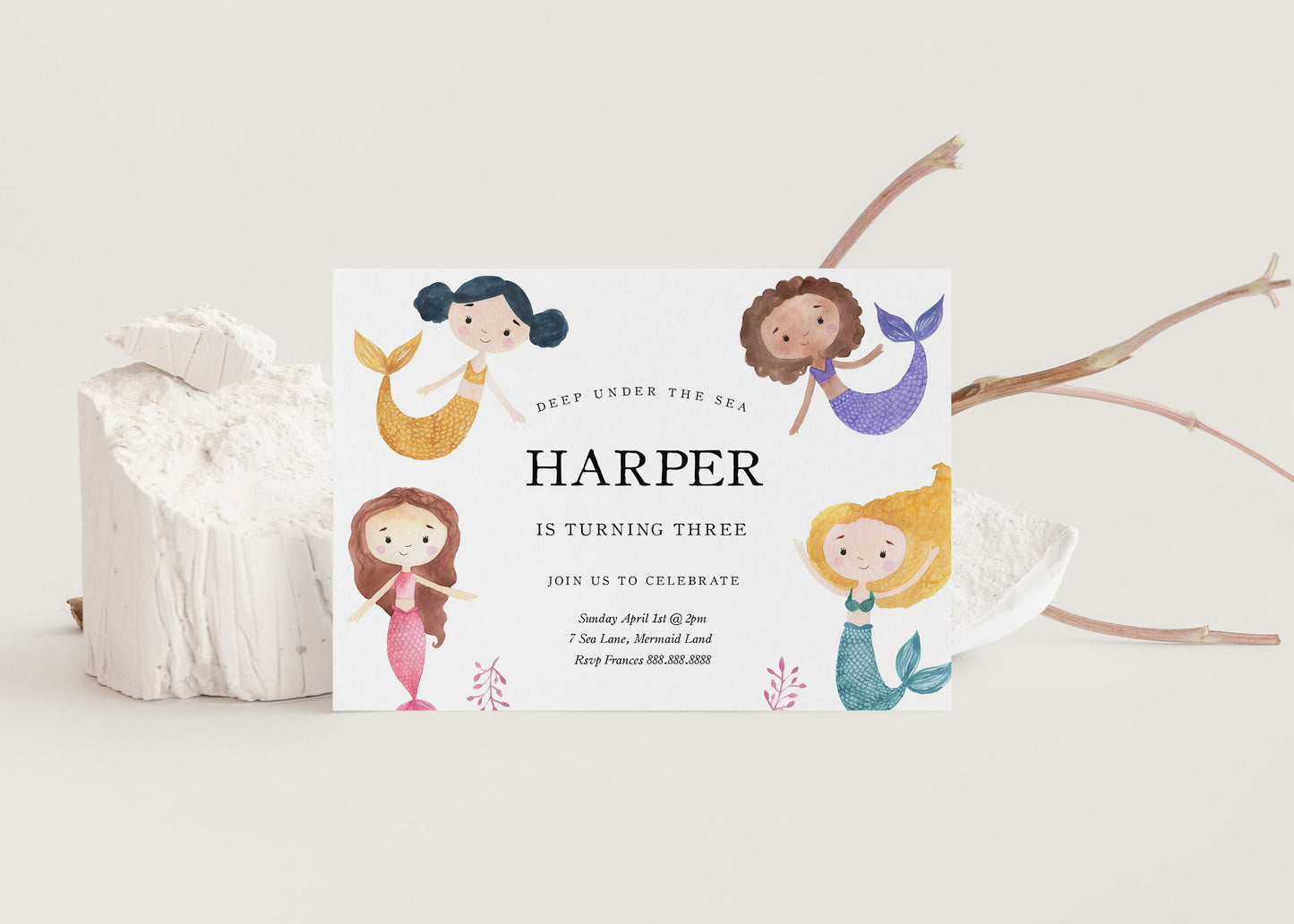 Mermaid Birthday Party Invitation - Mermaid Birthday Invitation Template, Mermaid Birthday Invitation Digital, Under The Sea Birthday Invite