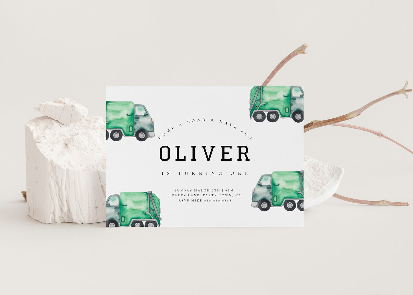 Garbage Truck Birthday Invitation -Editable Garbage Truck Invite, Garbage Truck Party, Modern Garbage Truck Birthday Party, Instant Download