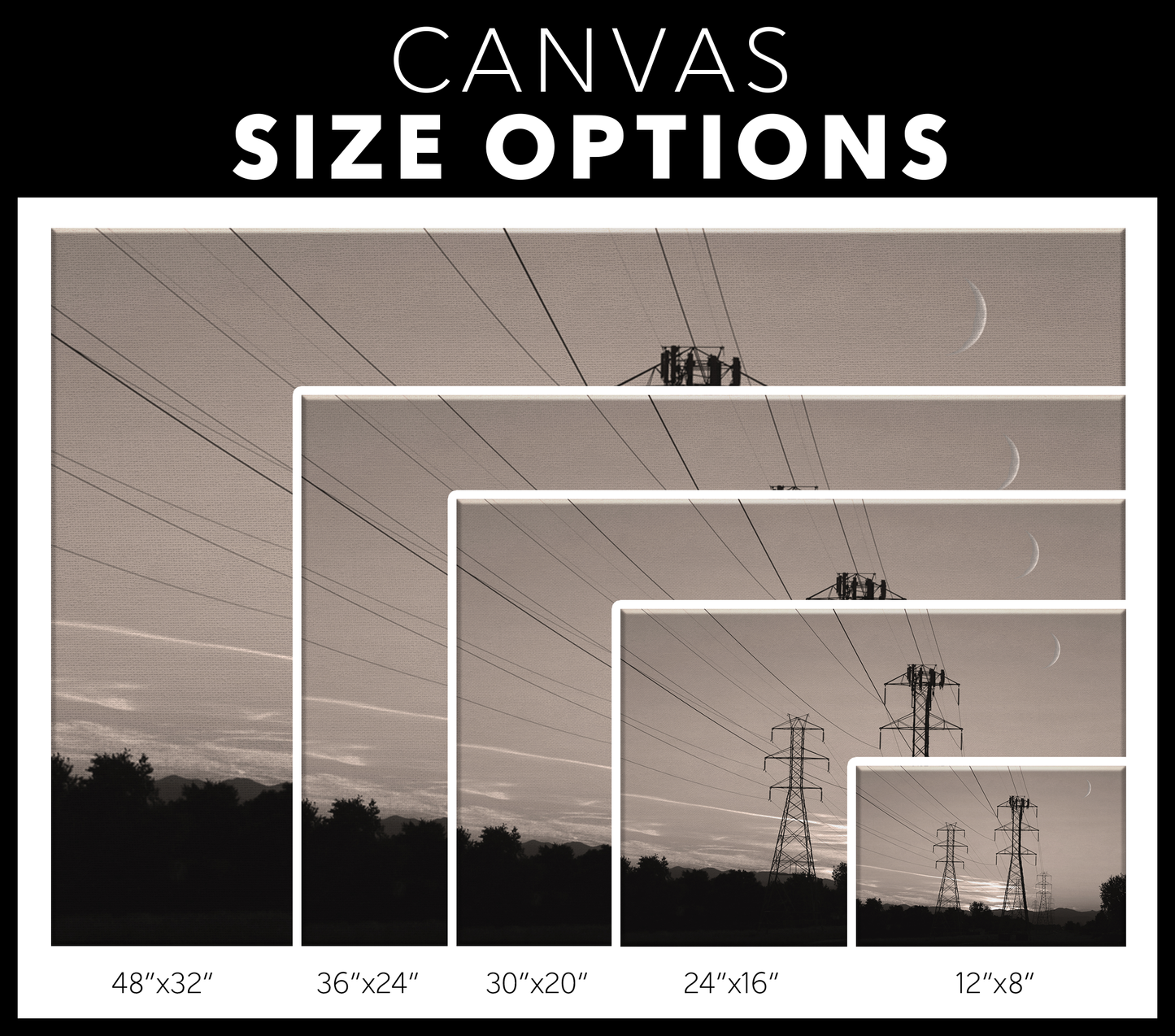 Power Lines Wall Art Canvas - Electricity Lines Canvas, Industrial Wall Art, Wall Art Office or Lounge (Black and White with Sepia Tone)