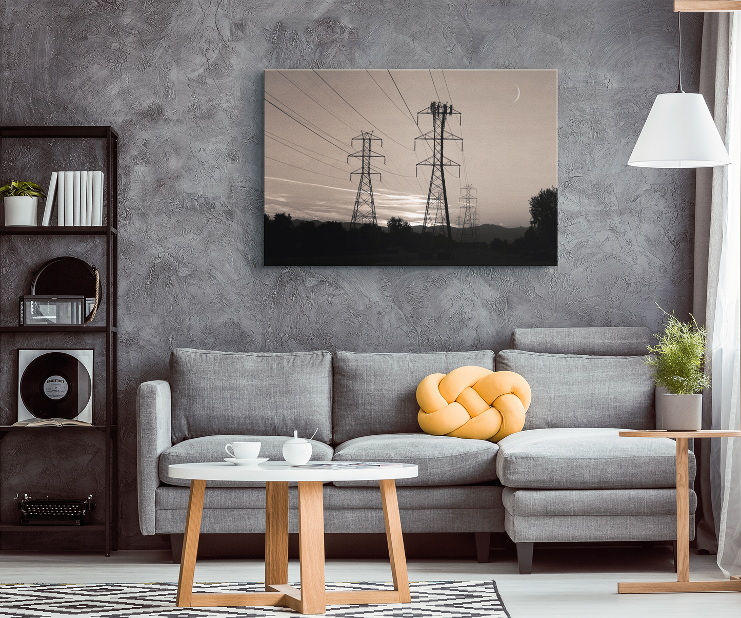 Power Lines Wall Art Canvas - Electricity Lines Canvas, Industrial Wall Art, Wall Art Office or Lounge (Black and White with Sepia Tone)