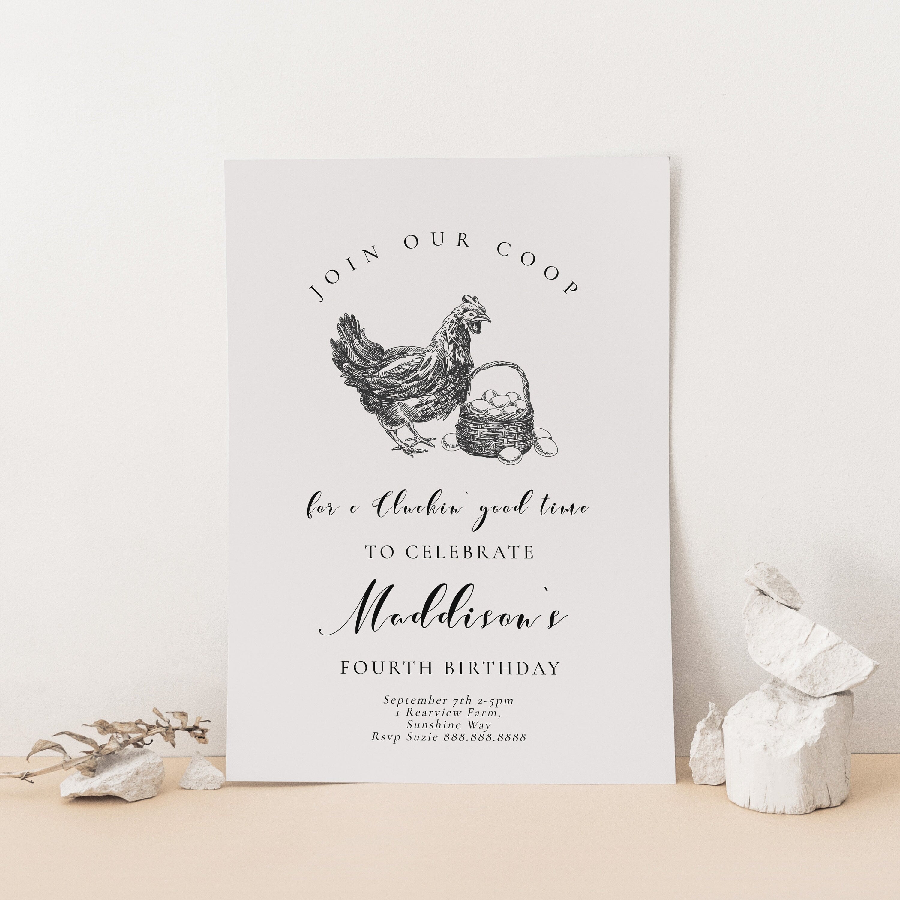 Barnyard Birthday Invitation-Chicken Birthday Party, Farm Birthday Invite, Chicken Theme Birthday, Farmers Market, Editable Instant Download