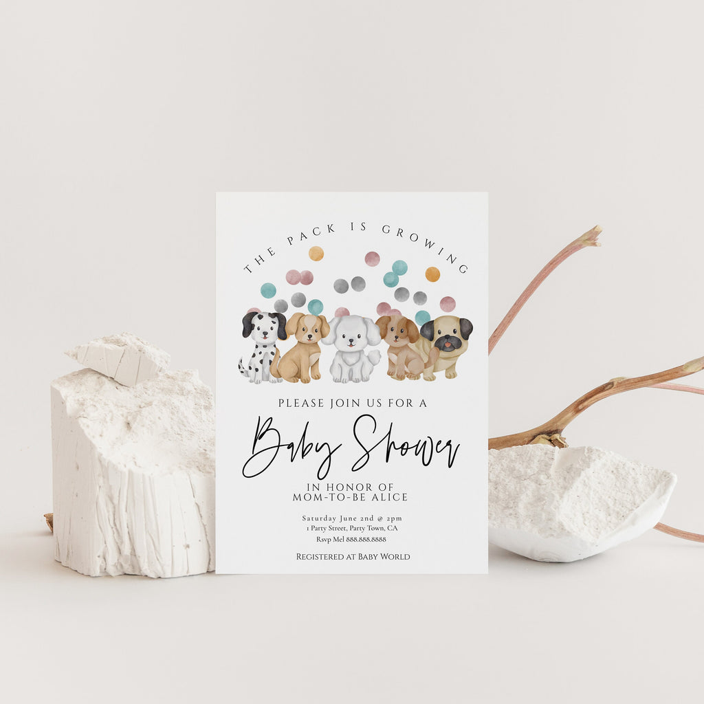 Puppy Baby Shower Invitation - Dog Theme Baby Shower Invitation, Gender Neutral Baby Shower Invitation Template, Editable Instant Download