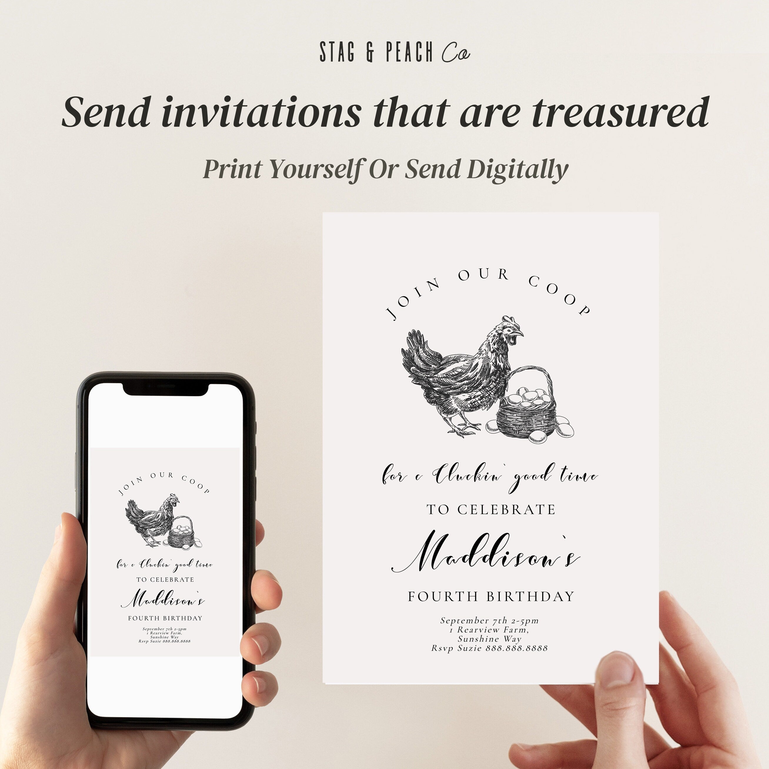 Barnyard Birthday Invitation-Chicken Birthday Party, Farm Birthday Invite, Chicken Theme Birthday, Farmers Market, Editable Instant Download