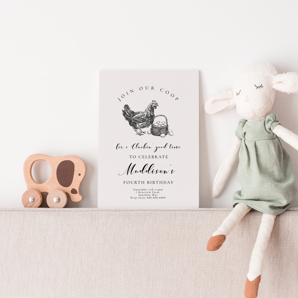 Barnyard Birthday Invitation-Chicken Birthday Party, Farm Birthday Invite, Chicken Theme Birthday, Farmers Market, Editable Instant Download