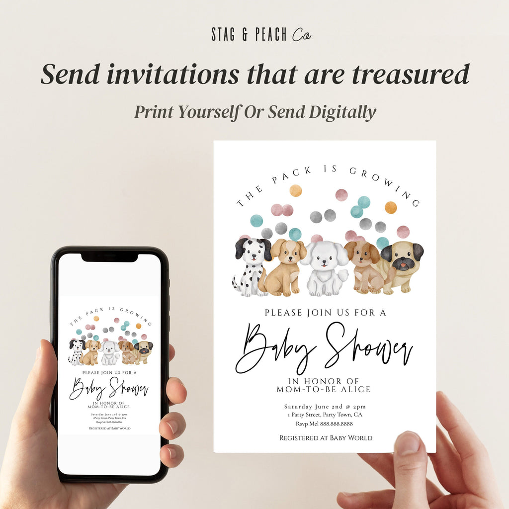 Puppy Baby Shower Invitation - Dog Theme Baby Shower Invitation, Gender Neutral Baby Shower Invitation Template, Editable Instant Download
