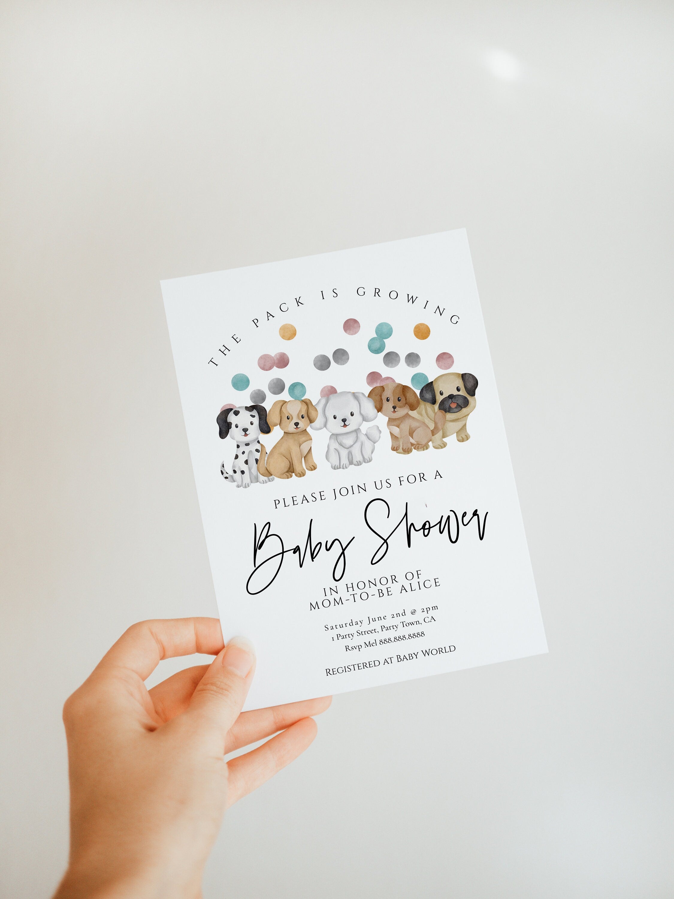 Puppy Baby Shower Invitation - Dog Theme Baby Shower Invitation, Gender Neutral Baby Shower Invitation Template, Editable Instant Download