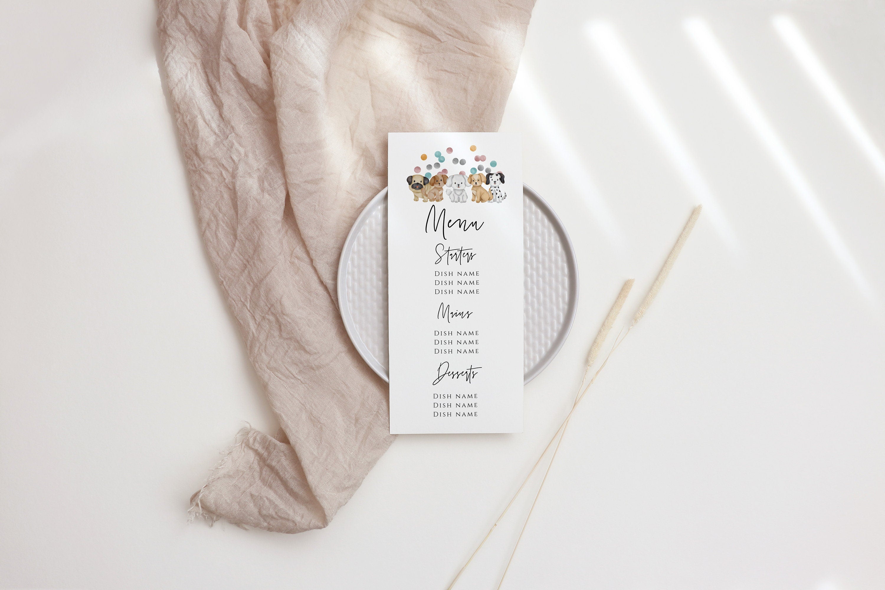Puppy Theme Menu Template - Puppy Baby Shower Decor, Dog Theme Decor, Dog Theme Birthday, Puppy Birthday Decor, Editable Instant Download