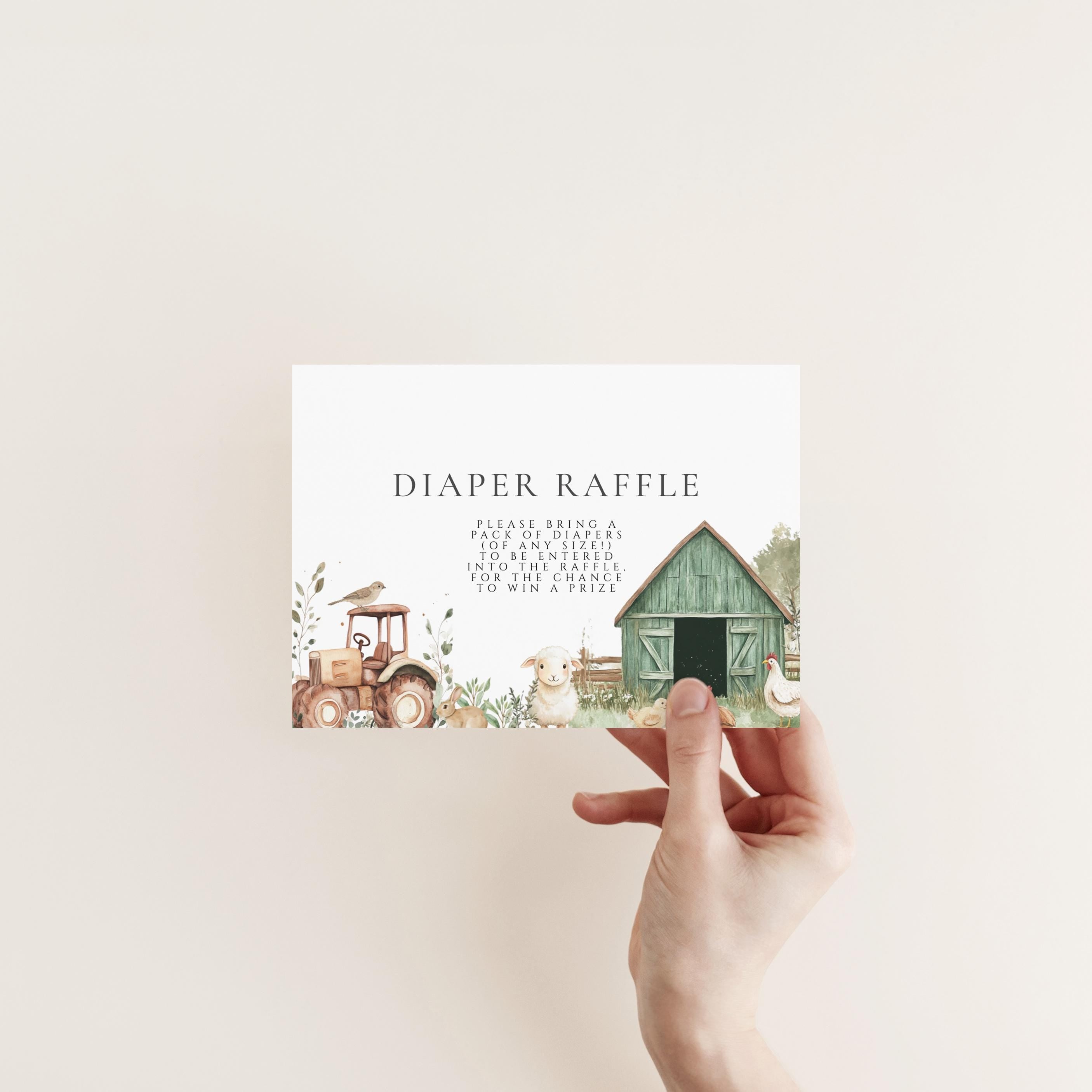 Farm Animal Baby Shower Invitation Suite - Barnyard Baby Shower, Tractor, Barn, Farm Diaper Raffle & Books cards, Editable Instant Download