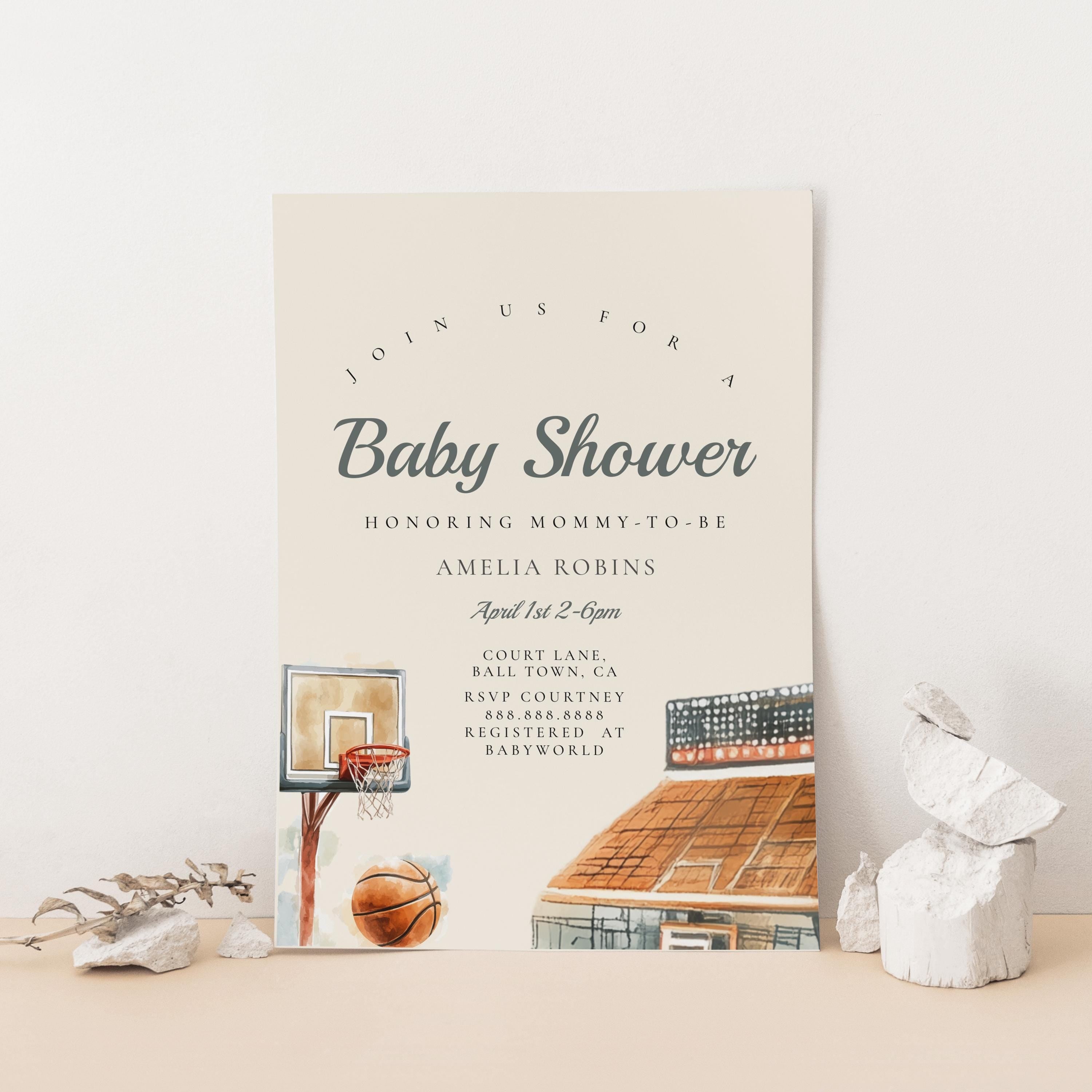 Basketball Baby Shower Invitation | Printable Sports Baby Shower InviteTemplate | Editable Digital Invite for Boy or Gender Neutral Party