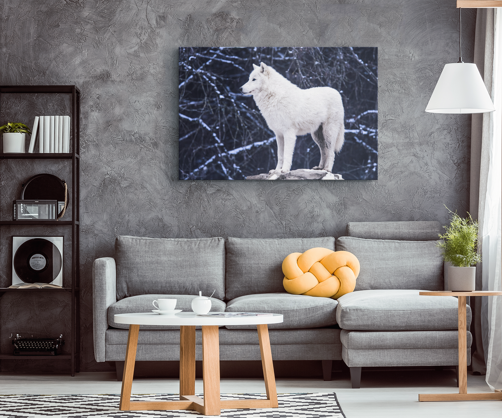 White Wolf Canvas – Moonlight Wolf Wall Art, Forest Decor