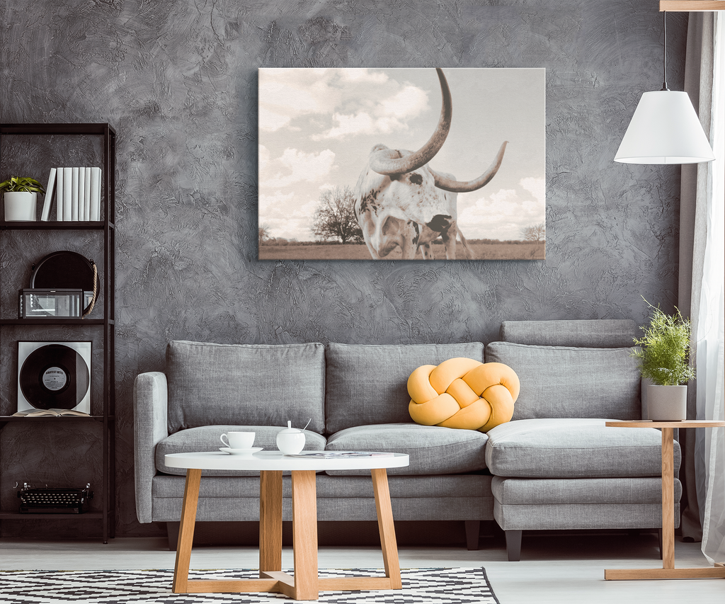 Longhorn Canvas Wall Art – Texas Steer Print, Southwestern Decor