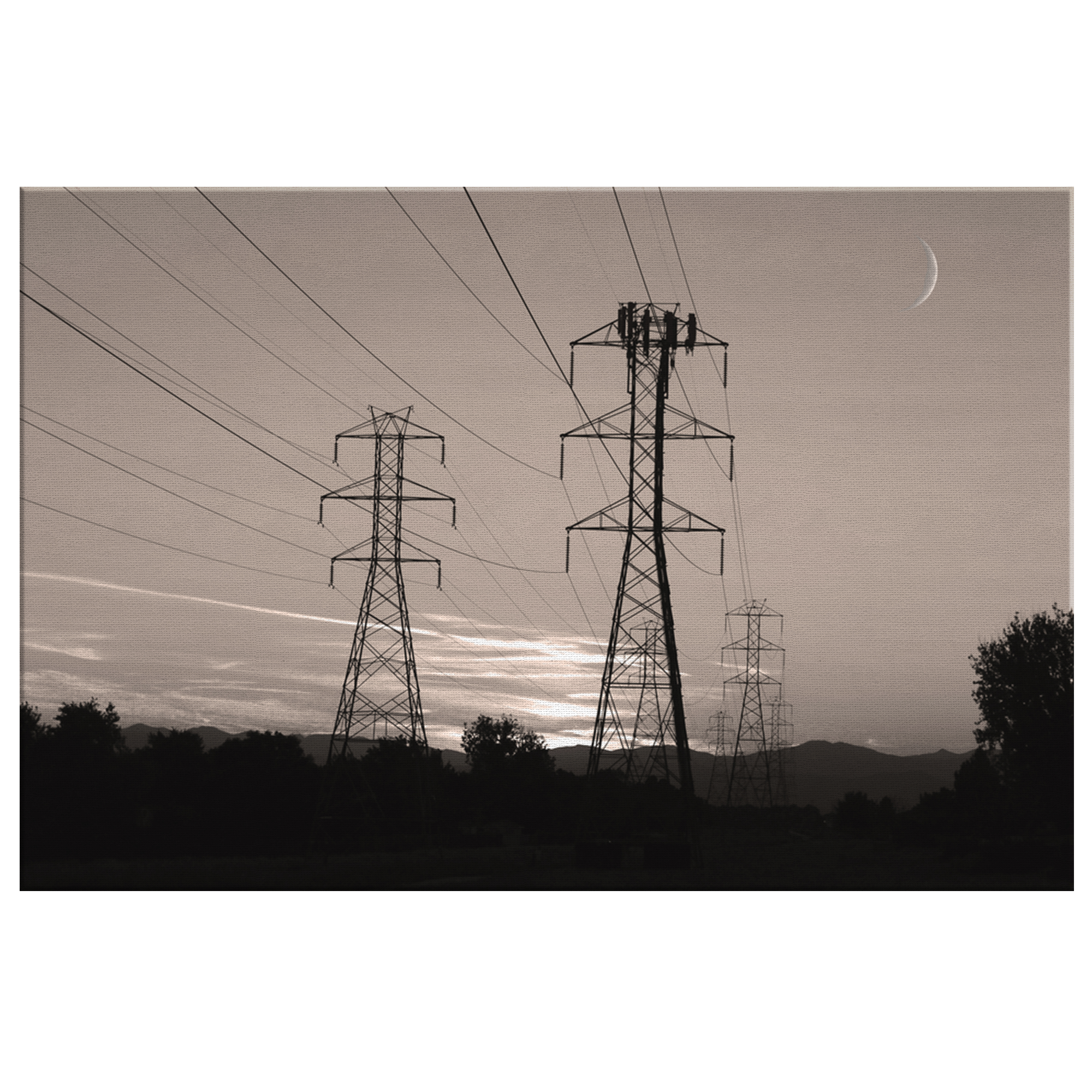 Power Lines Canvas – Industrial Wall Art, Sepia Tone Decor
