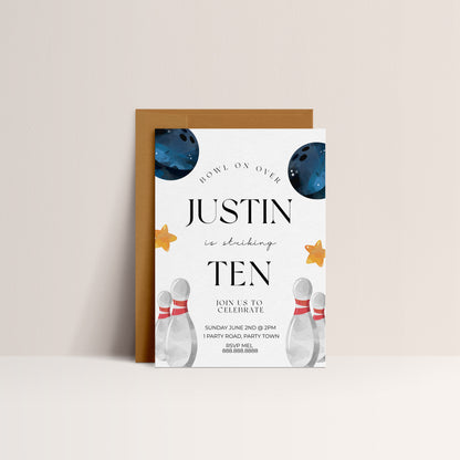 Editable Bowling Birthday Party Invitation - Boy Bowling Birthday, Bowling Party Invitation Template, Bowling Invite