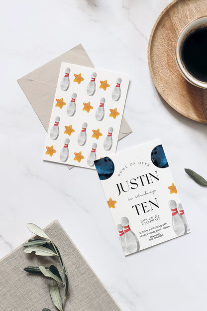Editable Bowling Birthday Party Invitation - Boy Bowling Birthday, Bowling Party Invitation Template, Bowling Invite