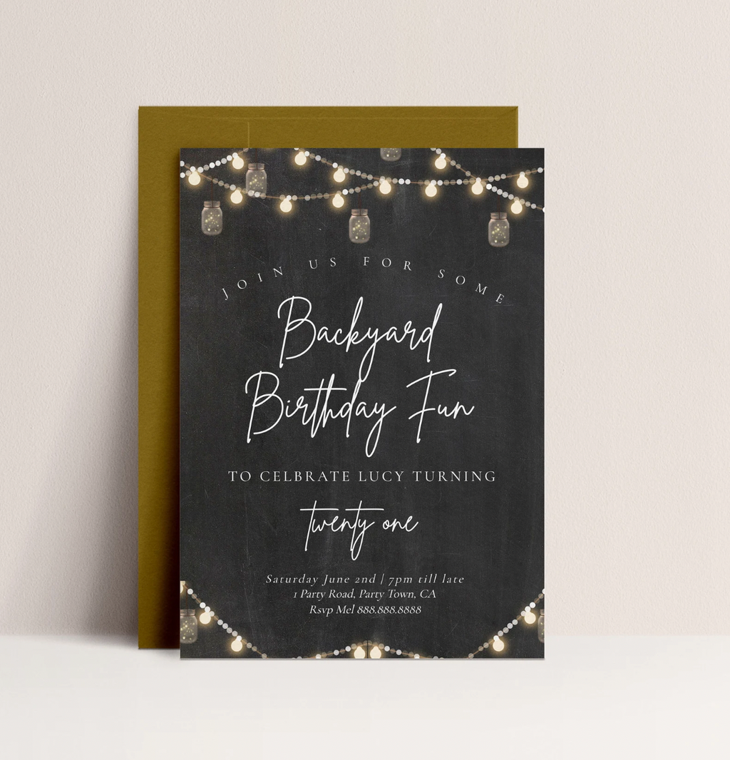 Backyard Birthday Invitation - Backyard Invitation Template, Birthday BBQ Invitation, Rustic Party Invite, Editable Instant Download