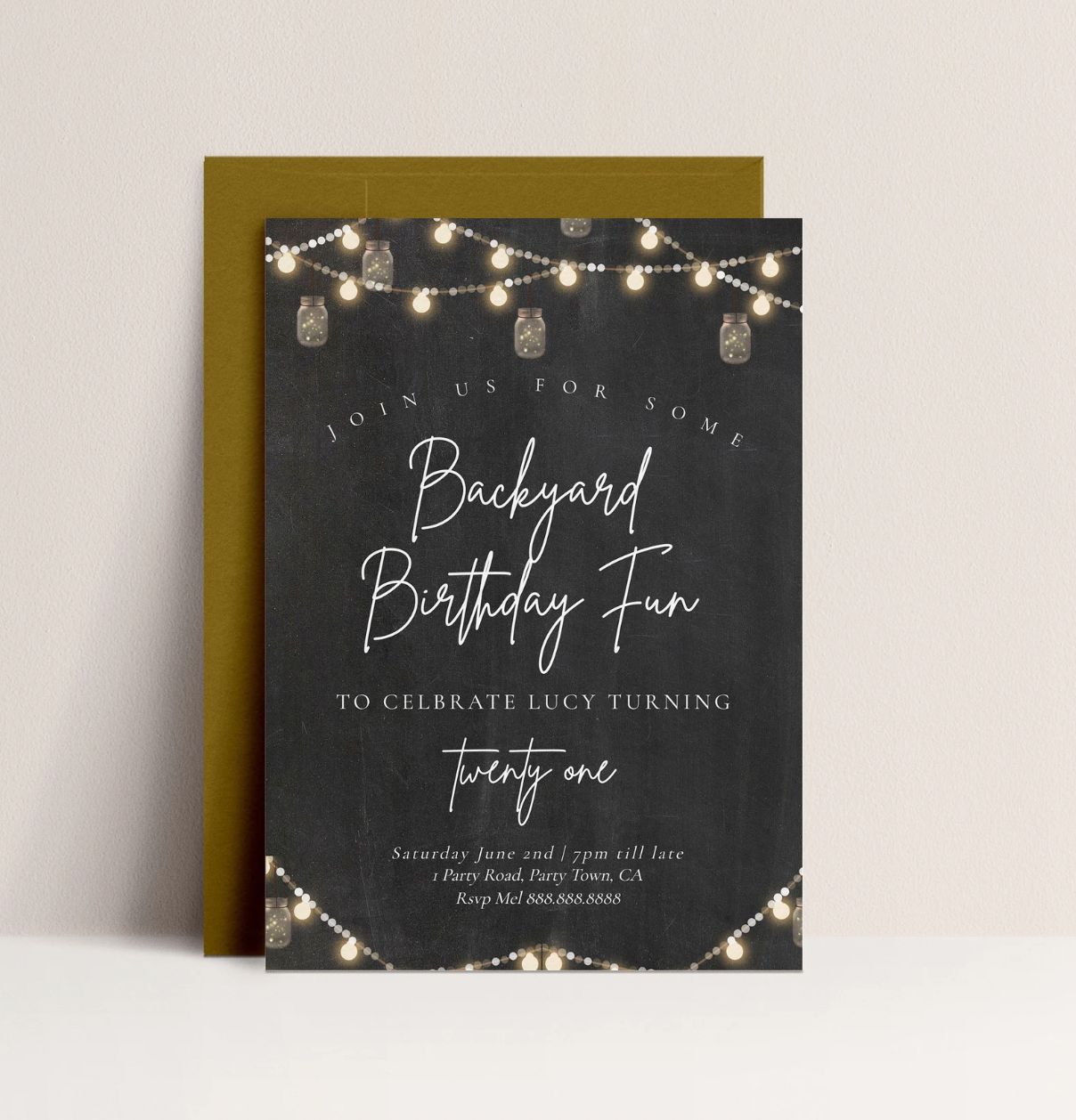 Backyard Birthday Invitation - Backyard Invitation Template, Birthday BBQ Invitation, Rustic Party Invite, Editable Instant Download