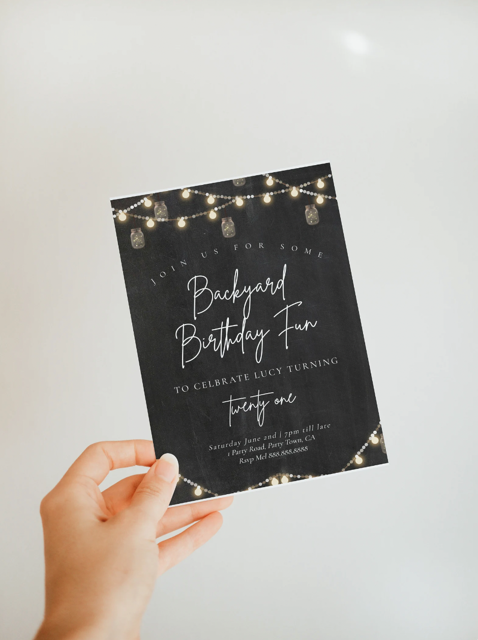Backyard Birthday Invitation - Backyard Invitation Template, Birthday BBQ Invitation, Rustic Party Invite, Editable Instant Download