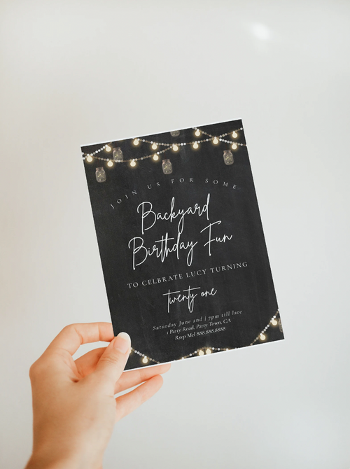Backyard Birthday Invitation - Backyard Invitation Template, Birthday BBQ Invitation, Rustic Party Invite, Editable Instant Download