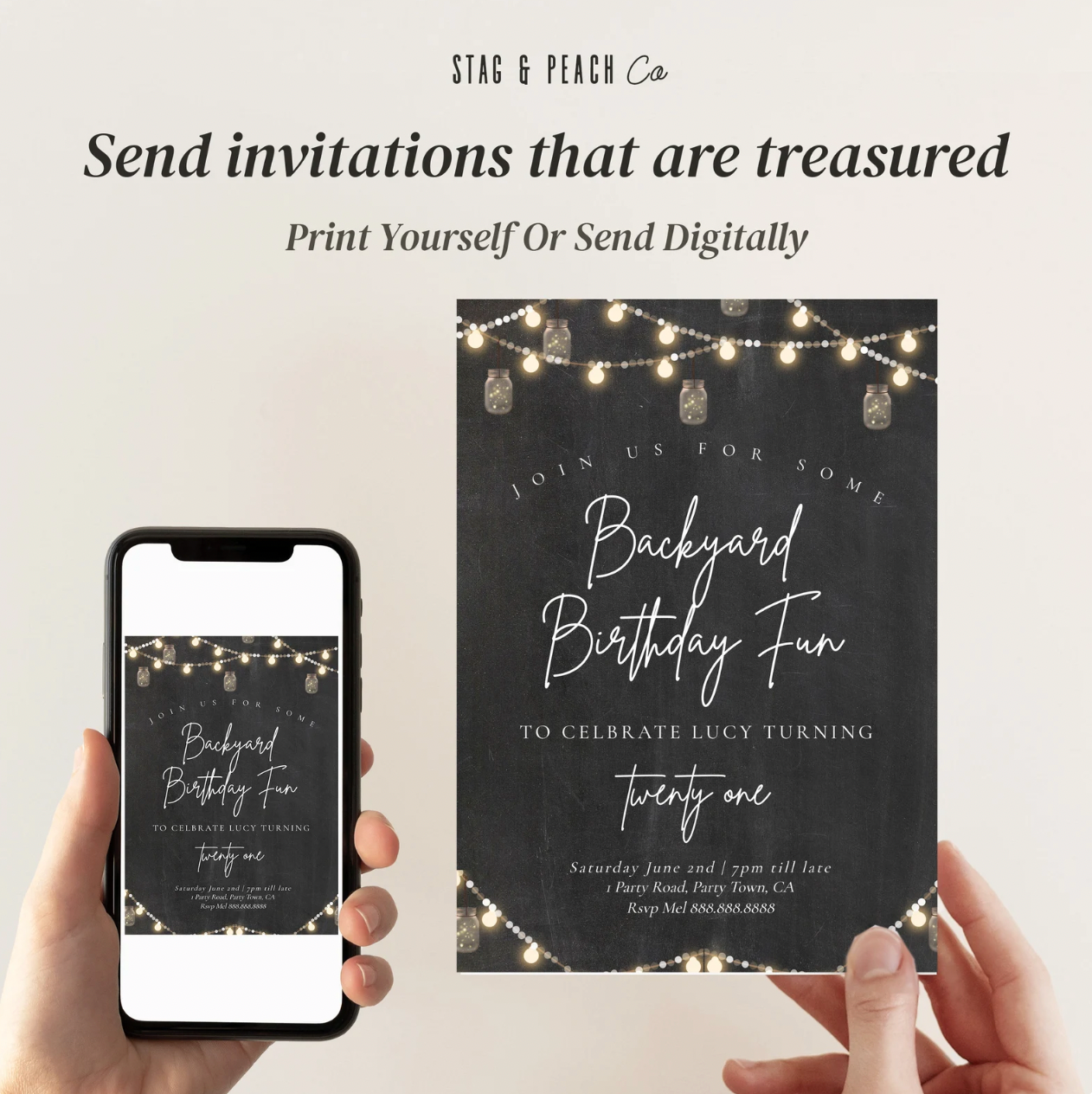 Backyard Birthday Invitation - Backyard Invitation Template, Birthday BBQ Invitation, Rustic Party Invite, Editable Instant Download