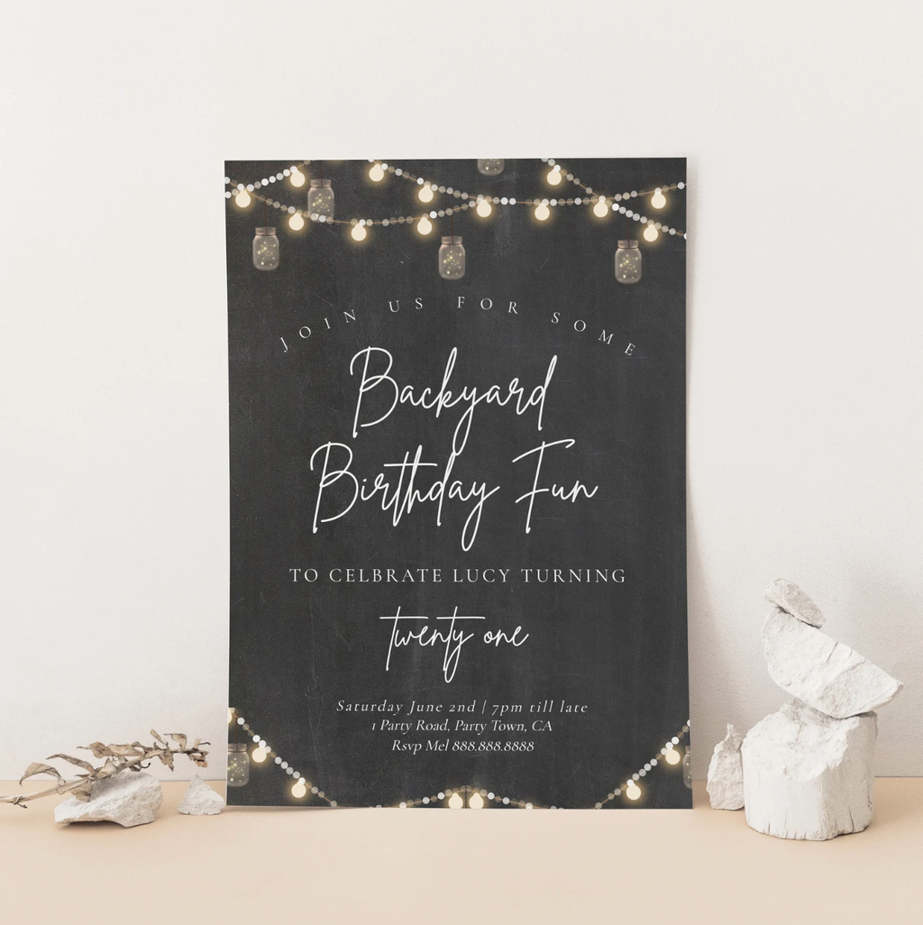 Backyard Birthday Invitation - Backyard Invitation Template, Birthday BBQ Invitation, Rustic Party Invite, Editable Instant Download