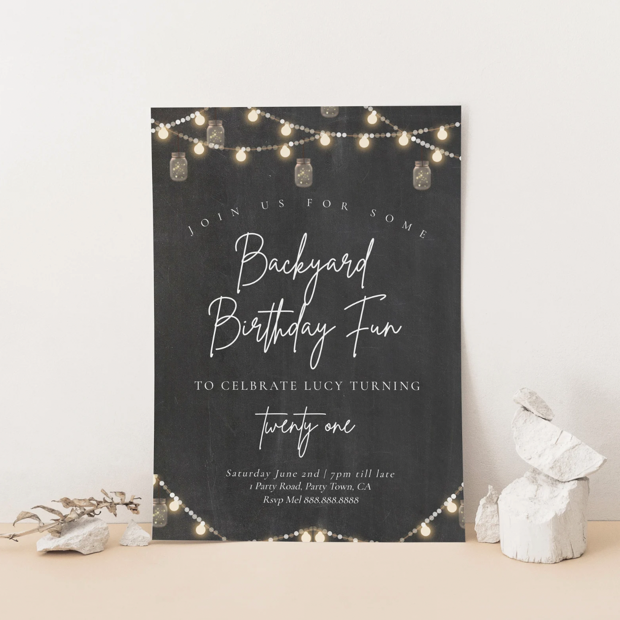 Backyard Birthday Invitation - Backyard Invitation Template, Birthday BBQ Invitation, Rustic Party Invite, Editable Instant Download